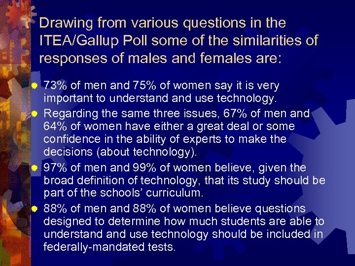 Drawing from various questions in the ITEA/Gallup Poll some of the similarities of responses