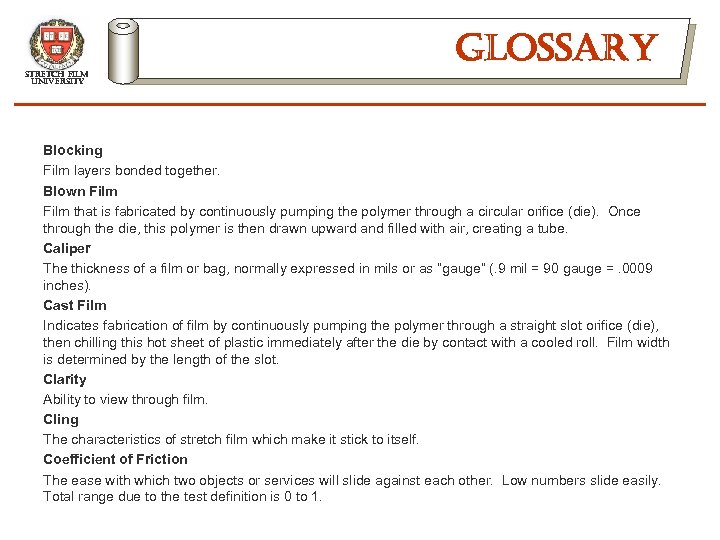 stretch film university glossary Blocking Film layers bonded together. Blown Film that is fabricated