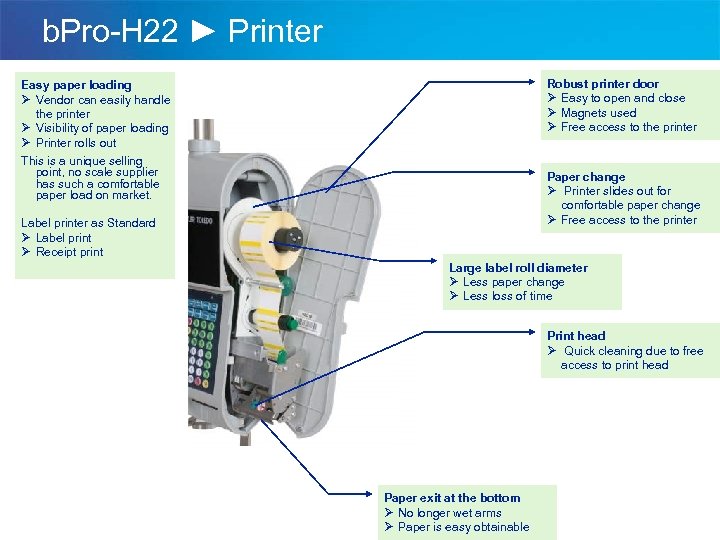 b. Pro-H 22 ► Printer Robust printer door Ø Easy to open and close
