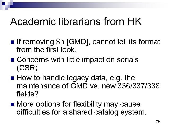 Academic librarians from HK If removing $h [GMD], cannot tell its format from the