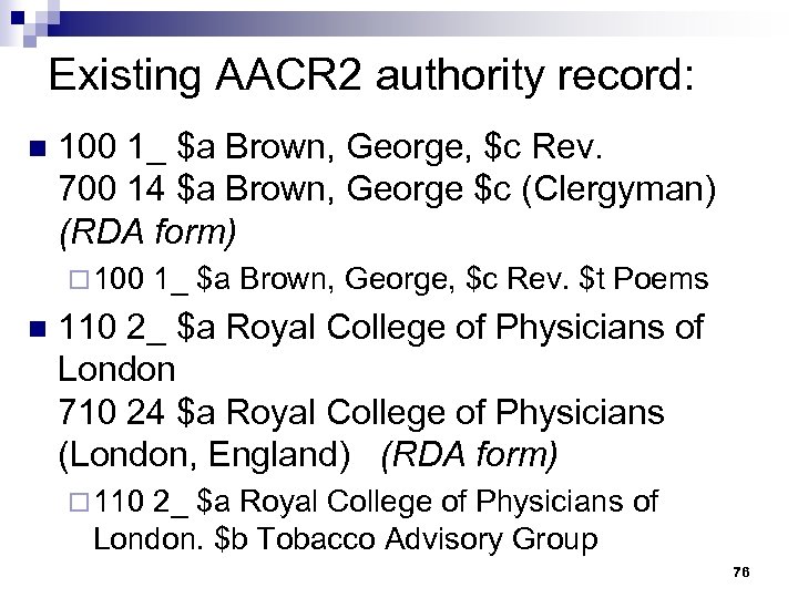 Existing AACR 2 authority record: n 100 1_ $a Brown, George, $c Rev. 700