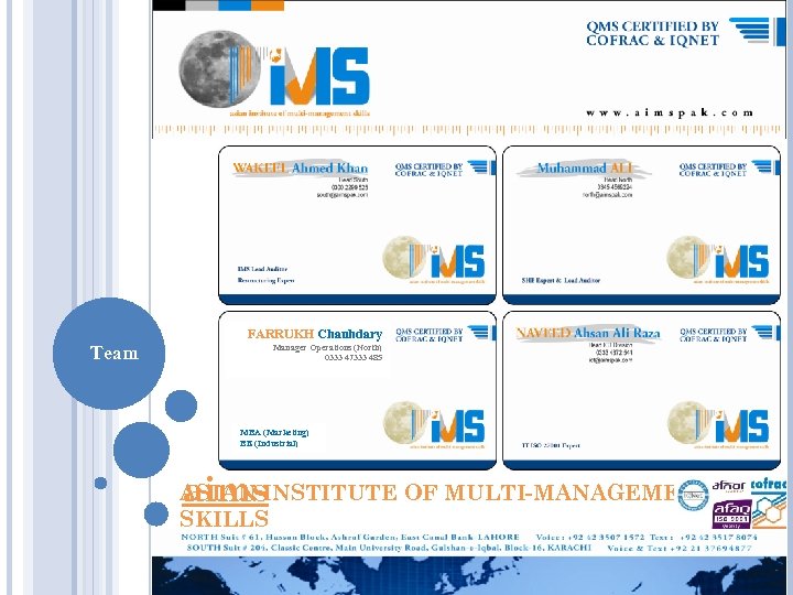 FARRUKH Chauhdary Team Manager Operations (North) 0333 47333 485 MBA (Marketing) BE (Industrial) aims