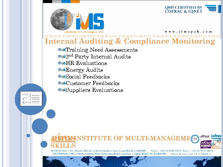 Internal Auditing & Compliance Monitoring Training Need Assessments 2 nd Party Internal Audits HR