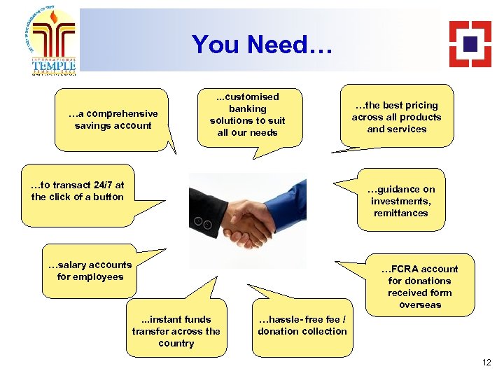 You Need… …a comprehensive savings account . . . customised banking solutions to suit