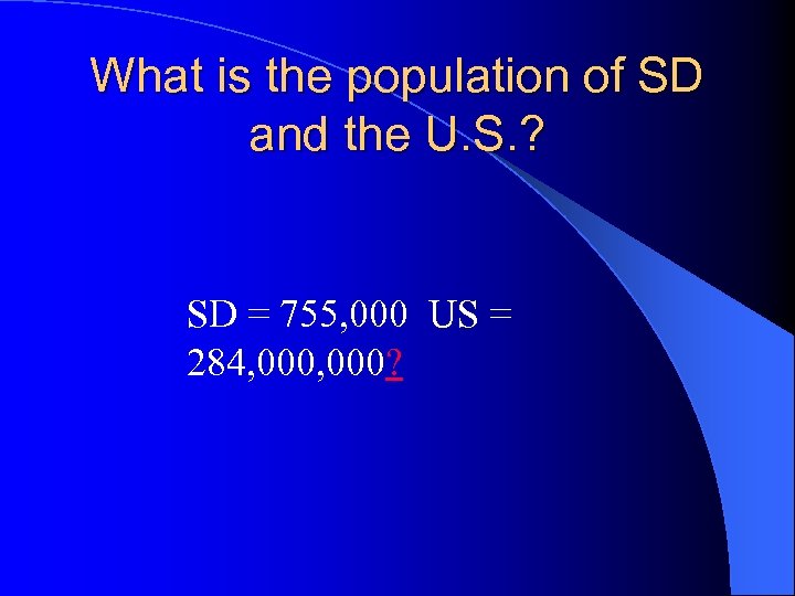 What is the population of SD and the U. S. ? SD = 755,