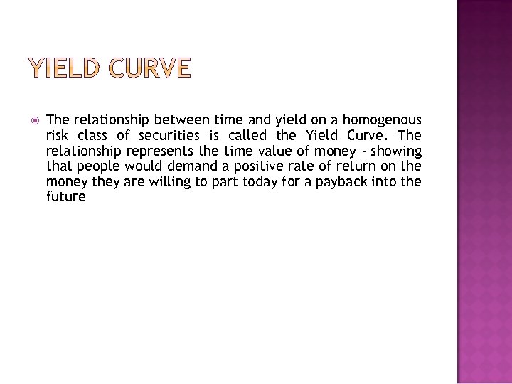  The relationship between time and yield on a homogenous risk class of securities
