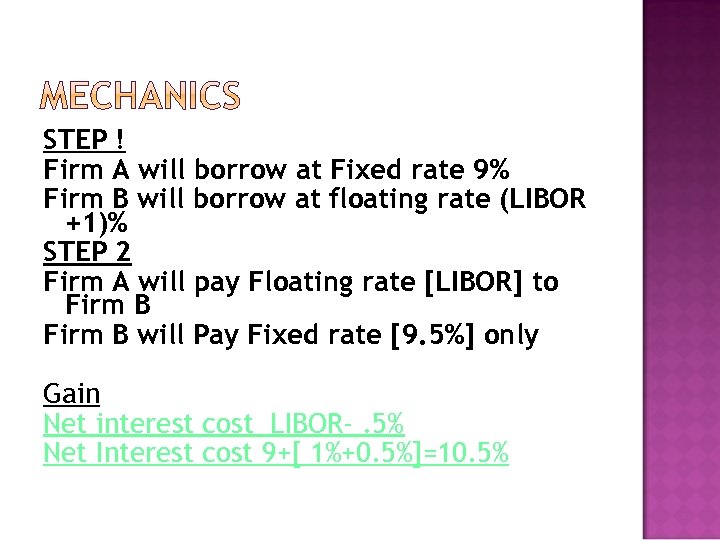 STEP ! Firm A will borrow at Fixed rate 9% Firm B will borrow