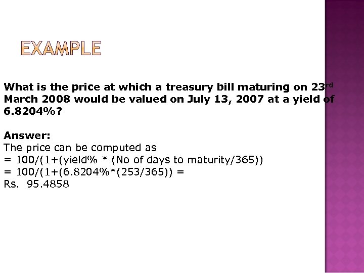What is the price at which a treasury bill maturing on 23 rd March