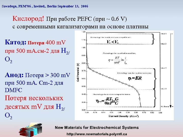 Savadogo, PEM’ 06 , Invited, . Berlin September 13, 2006 Кислород! При работе PEFC