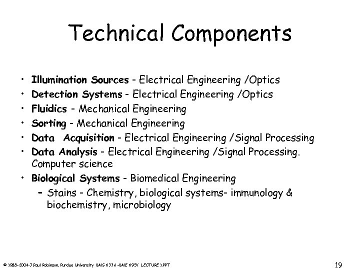 Technical Components • • • Illumination Sources - Electrical Engineering /Optics Detection Systems -