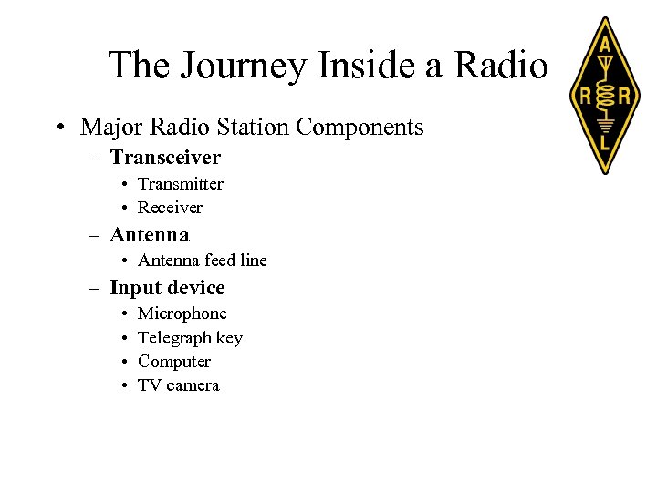 The Journey Inside a Radio • Major Radio Station Components – Transceiver • Transmitter