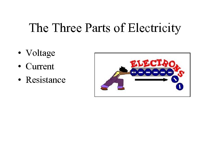 The Three Parts of Electricity • Voltage • Current • Resistance 