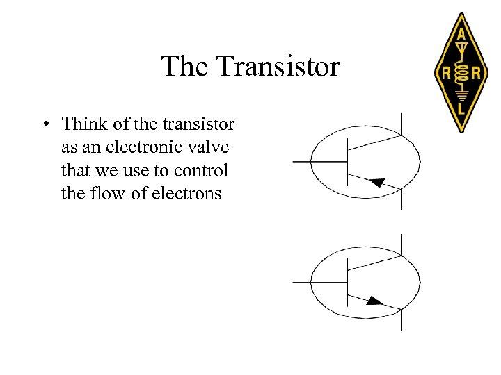 The Transistor • Think of the transistor as an electronic valve that we use