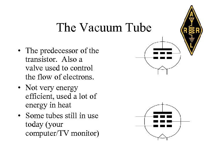 The Vacuum Tube • The predecessor of the transistor. Also a valve used to