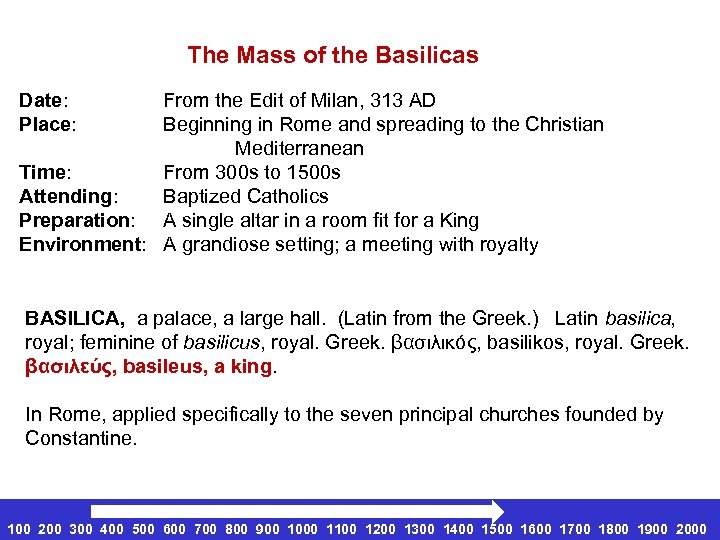 The Mass of the Basilicas Date: Place: From the Edit of Milan, 313 AD