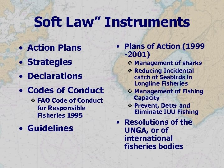 Soft Law” Instruments • Action Plans • Strategies • Declarations • Codes of Conduct