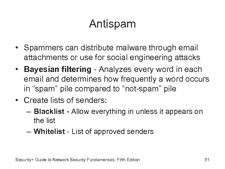 Antispam • Spammers can distribute malware through email attachments or use for social engineering