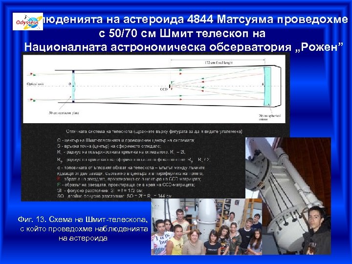 Наблюденията на астероида 4844 Матсуяма проведохме с 50/70 см Шмит телескоп на Националната астрономическа