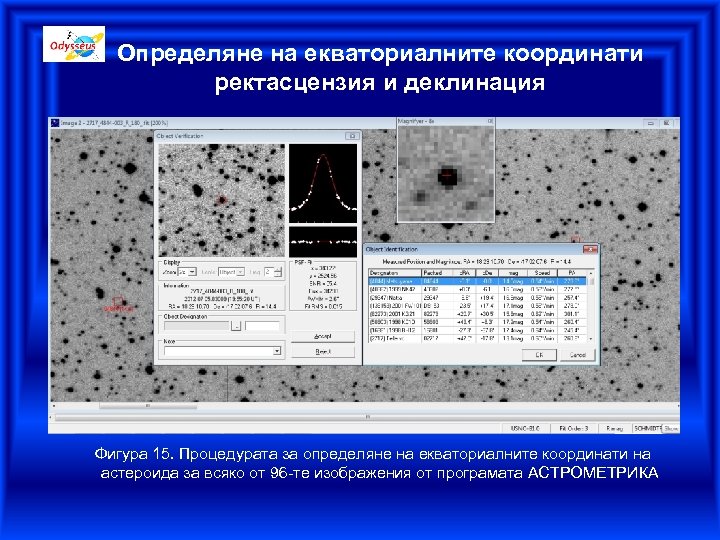 Определяне на екваториалните координати ректасцензия и деклинация Фигура 15. Процедурата за определяне на екваториалните