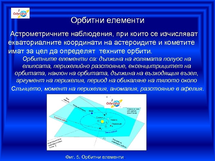 Орбитни елементи Астрометричните наблюдения, при които се изчисляват екваториалните координати на астероидите и кометите