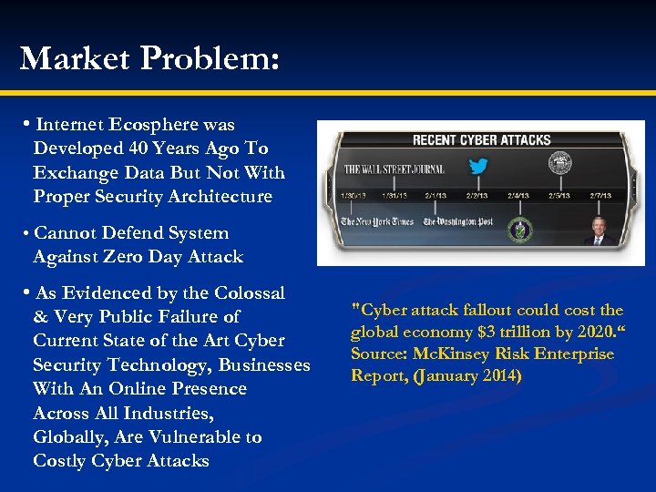 Market Problem: • Internet Ecosphere was Developed 40 Years Ago To Exchange Data But