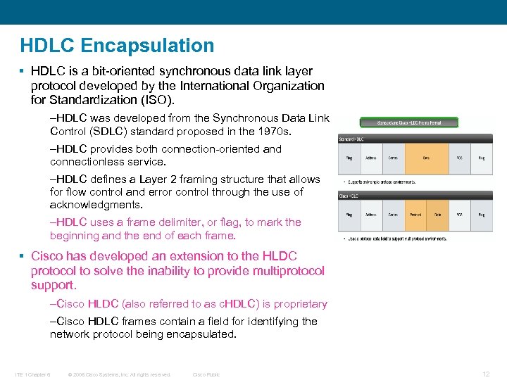HDLC Encapsulation § HDLC is a bit-oriented synchronous data link layer protocol developed by
