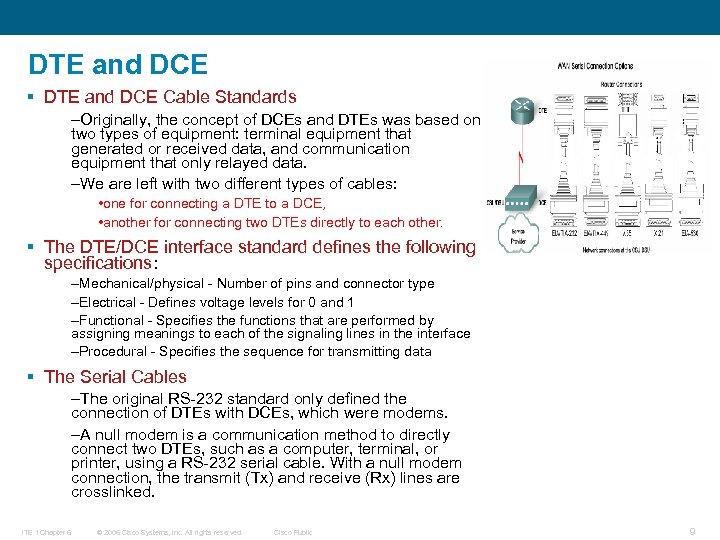 DTE and DCE § DTE and DCE Cable Standards –Originally, the concept of DCEs