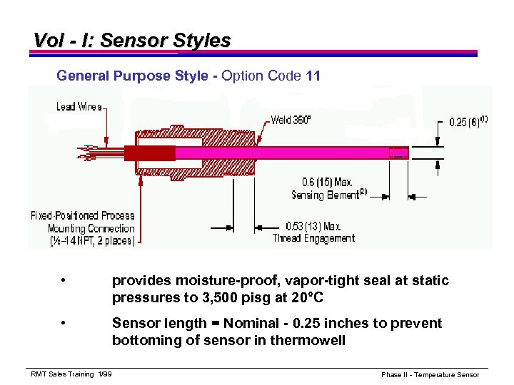 Vol - I: Sensor Styles General Purpose Style - Option Code 11 • provides