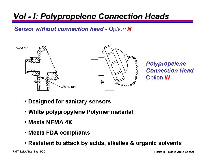 Vol - I: Polypropelene Connection Heads Sensor without connection head - Option N Polypropelene