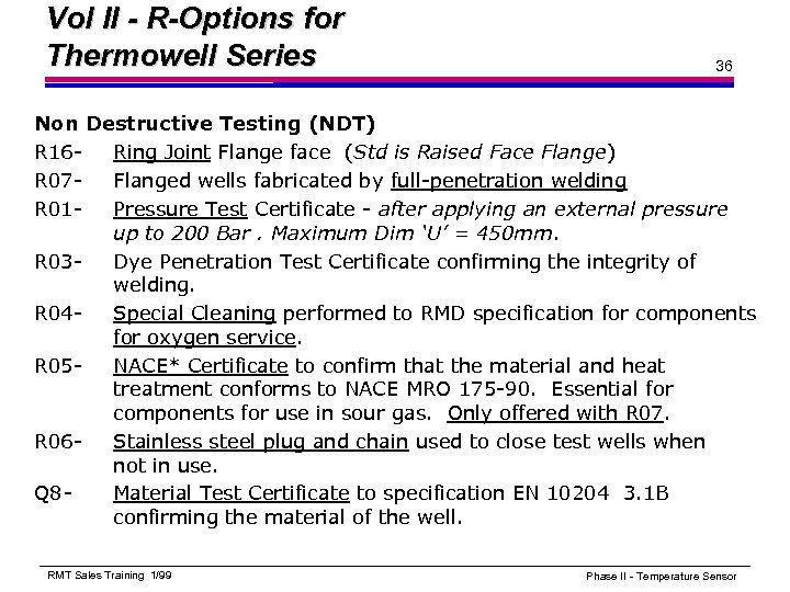 Vol II - R-Options for Thermowell Series 36 Non Destructive Testing (NDT) R 16