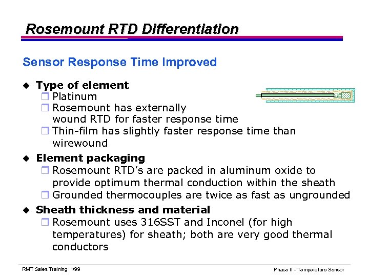 Rosemount RTD Differentiation Sensor Response Time Improved Type of element r Platinum r Rosemount