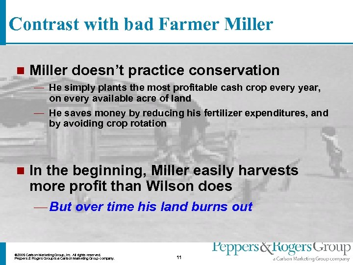 Contrast with bad Farmer Miller n Miller doesn’t practice conservation — He simply plants