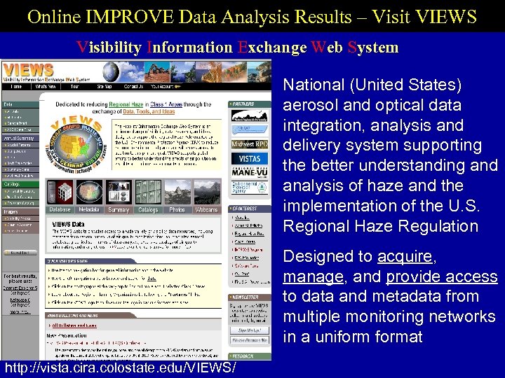 Online IMPROVE Data Analysis Results – Visit VIEWS Visibility Information Exchange Web System National