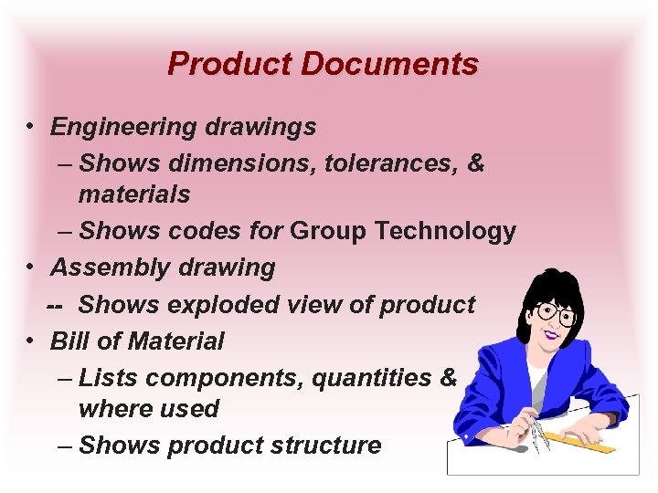 Product Documents • Engineering drawings – Shows dimensions, tolerances, & materials – Shows codes