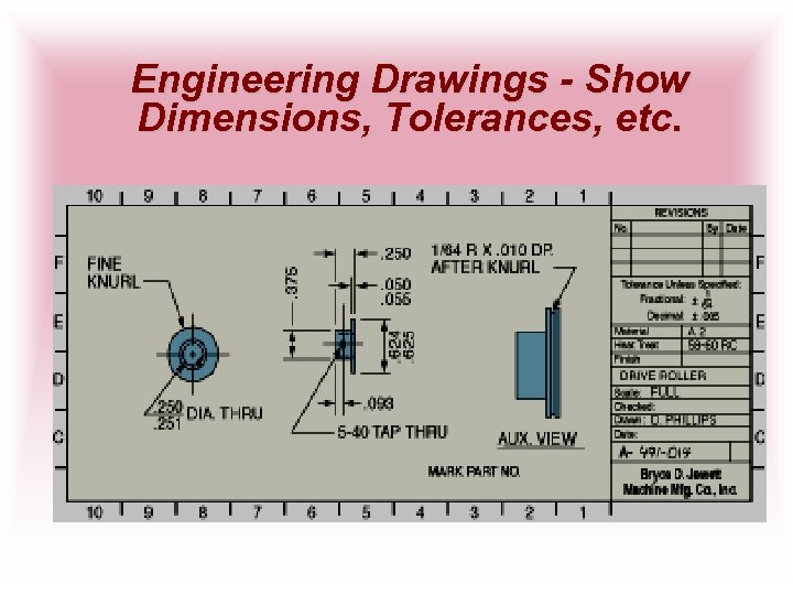 Engineering Drawings - Show Dimensions, Tolerances, etc. 
