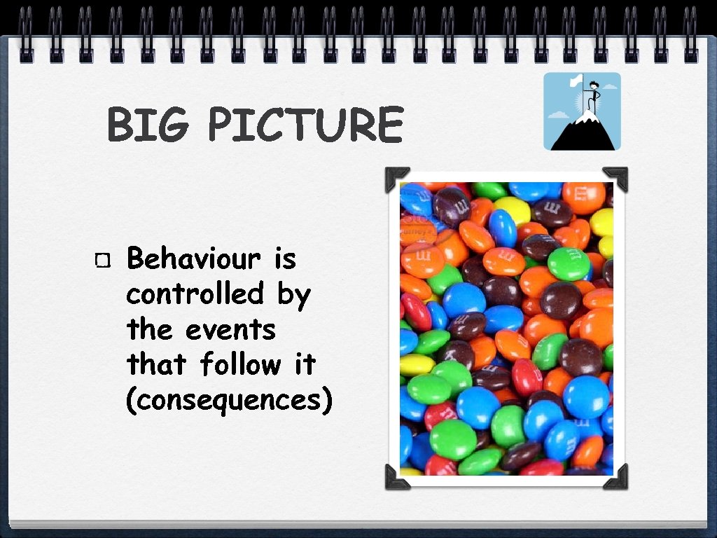 BIG PICTURE Behaviour is controlled by the events that follow it (consequences) 