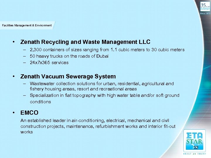 Facilities Management & Environment • Zenath Recycling and Waste Management LLC – 2, 300