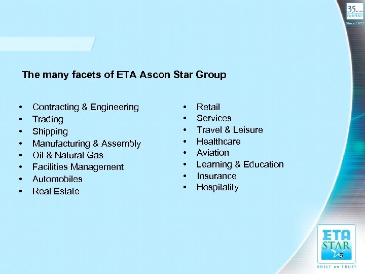 The many facets of ETA Ascon Star Group • • Contracting & Engineering Trading