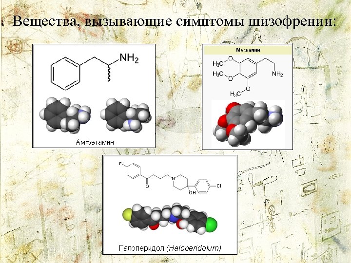 Вещества, вызывающие симптомы шизофрении: 