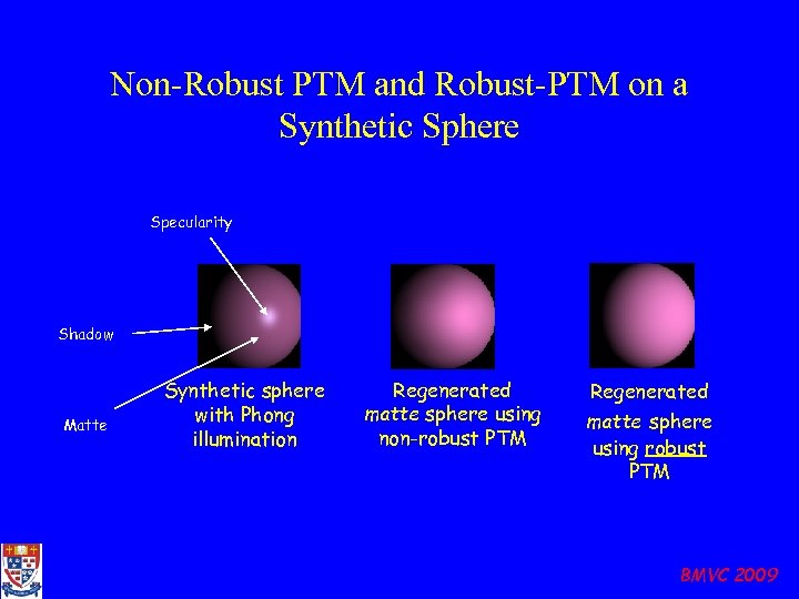 Non-Robust PTM and Robust-PTM on a Synthetic Sphere Specularity Shadow Matte Synthetic sphere with