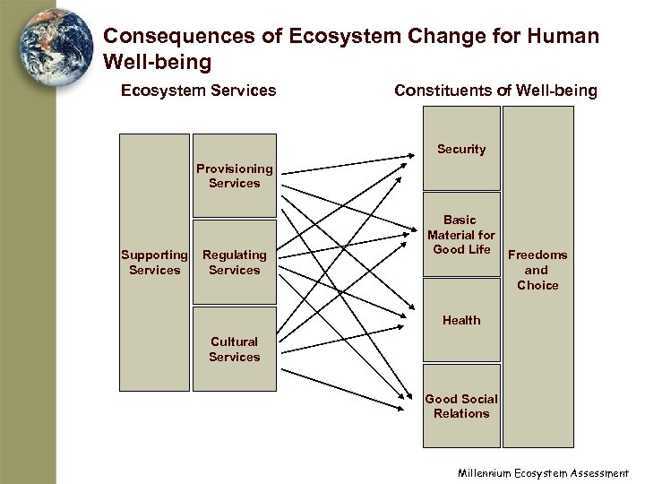 Consequences of Ecosystem Change for Human Well-being Ecosystem Services Constituents of Well-being Security Provisioning