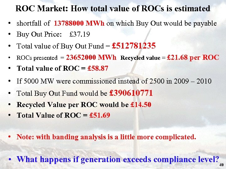 ROC Market: How total value of ROCs is estimated • shortfall of 13788000 MWh