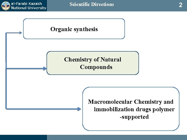 Scientific Directions Organic synthesis Chemistry of Natural Compounds Macromolecular Chemistry and immobilization drugs polymer