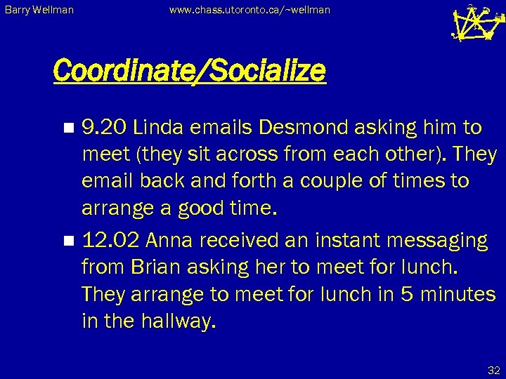 Barry Wellman www. chass. utoronto. ca/~wellman Coordinate/Socialize 9. 20 Linda emails Desmond asking him