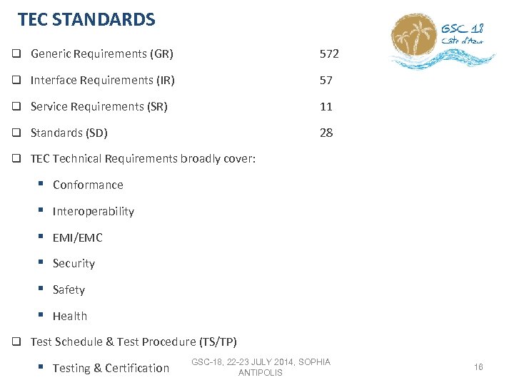 TEC STANDARDS q Generic Requirements (GR) 572 q Interface Requirements (IR) 57 q Service