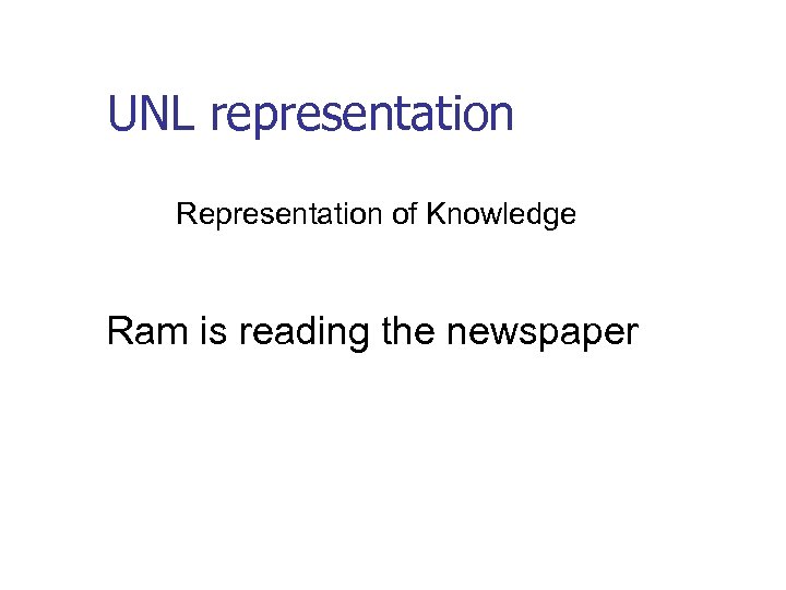 UNL representation Representation of Knowledge Ram is reading the newspaper 