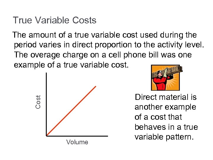 True Variable Costs Cost The amount of a true variable cost used during the