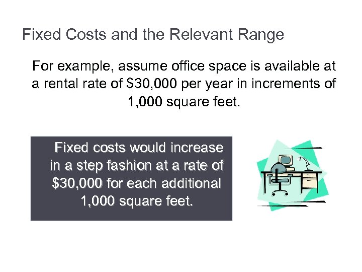 Fixed Costs and the Relevant Range For example, assume office space is available at