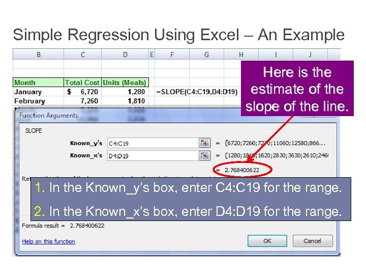 Simple Regression Using Excel – An Example Here is the estimate of the slope