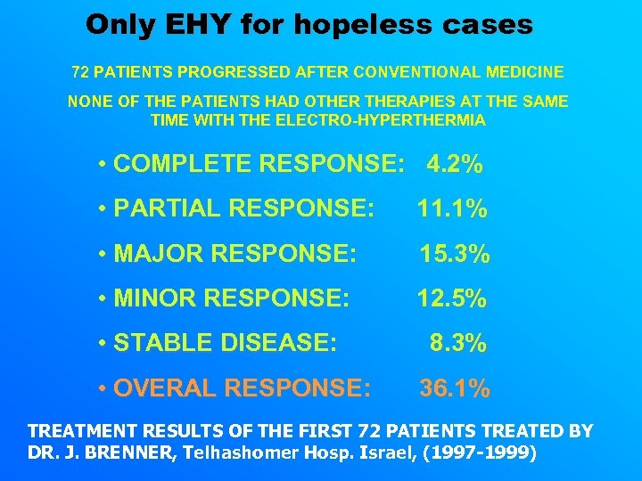 Only EHY for hopeless cases 72 PATIENTS PROGRESSED AFTER CONVENTIONAL MEDICINE NONE OF THE